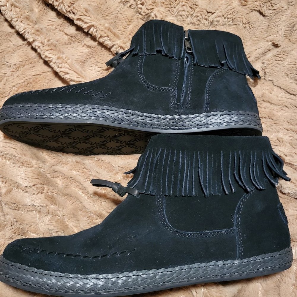 Ugg Kennadi Black Fringe Ankle Boots